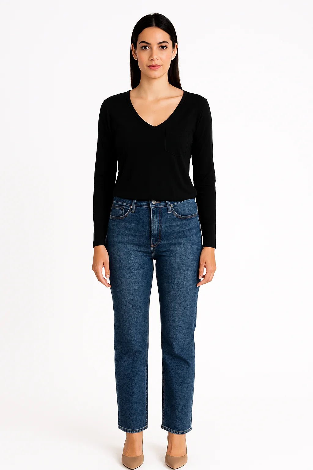 Blusa K2B Feminina Manga Longa Decote V Bolso - Leon Elegance