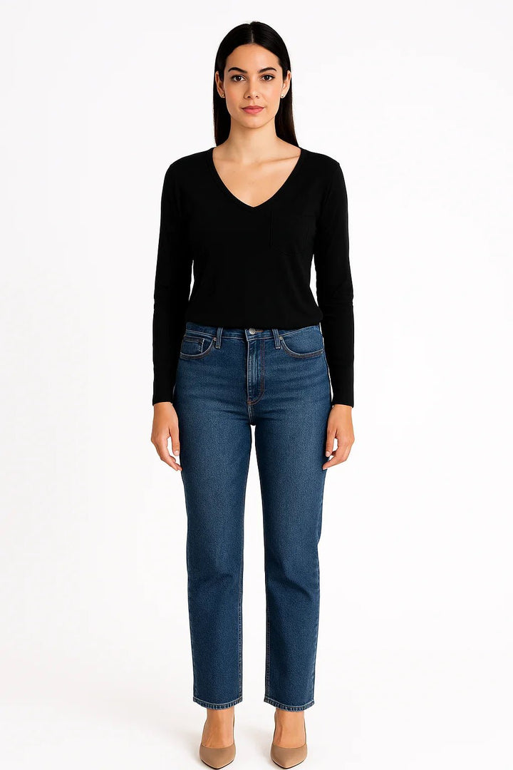 Blusa K2B Feminina Manga Longa Decote V Bolso - Leon Elegance