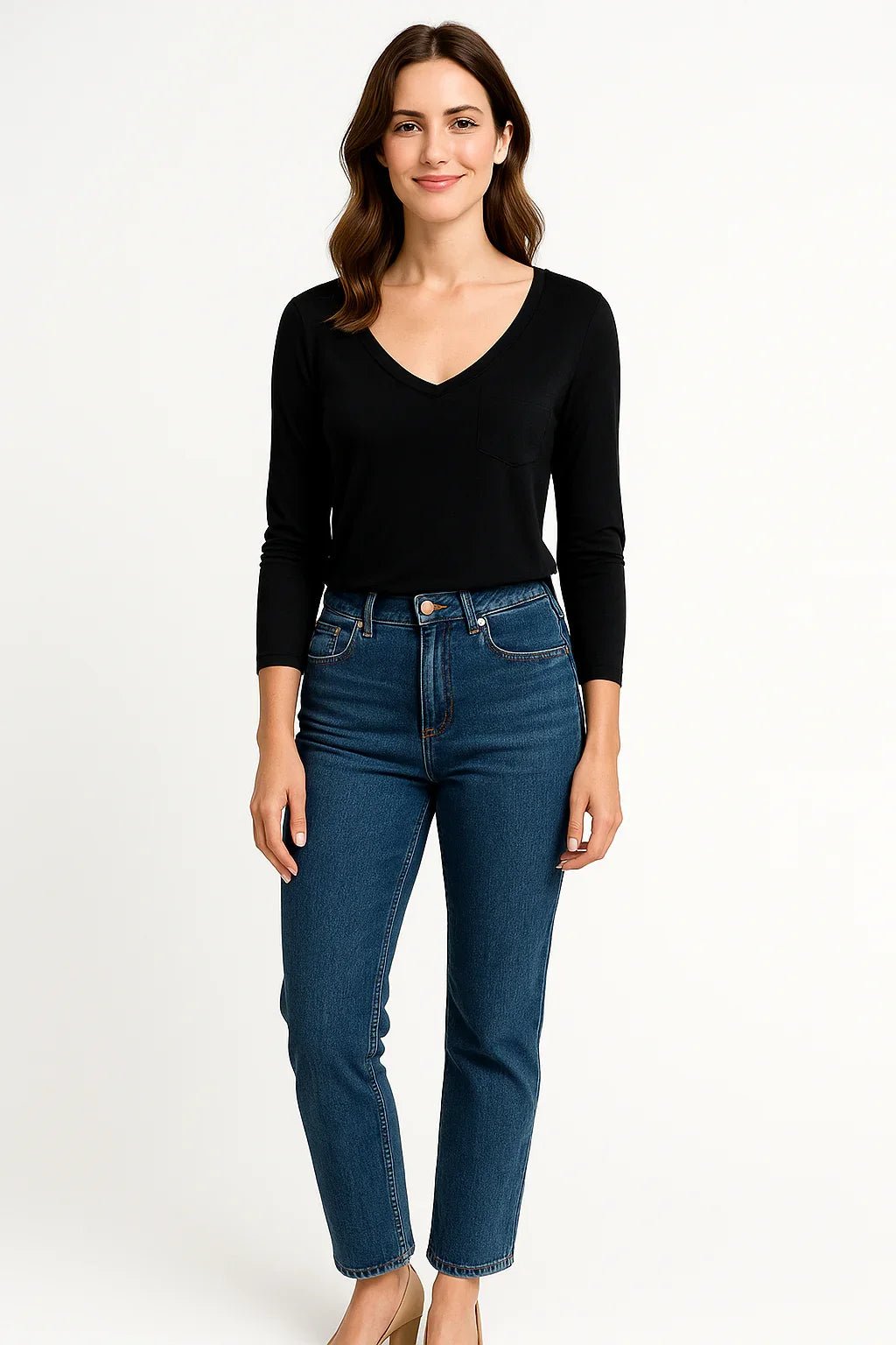 Blusa K2B Feminina Manga Longa Decote V Bolso - Leon Elegance