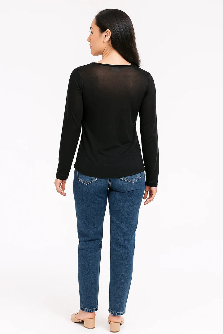 Blusa K2B Feminina Manga Longa Decote V Bolso - Leon Elegance