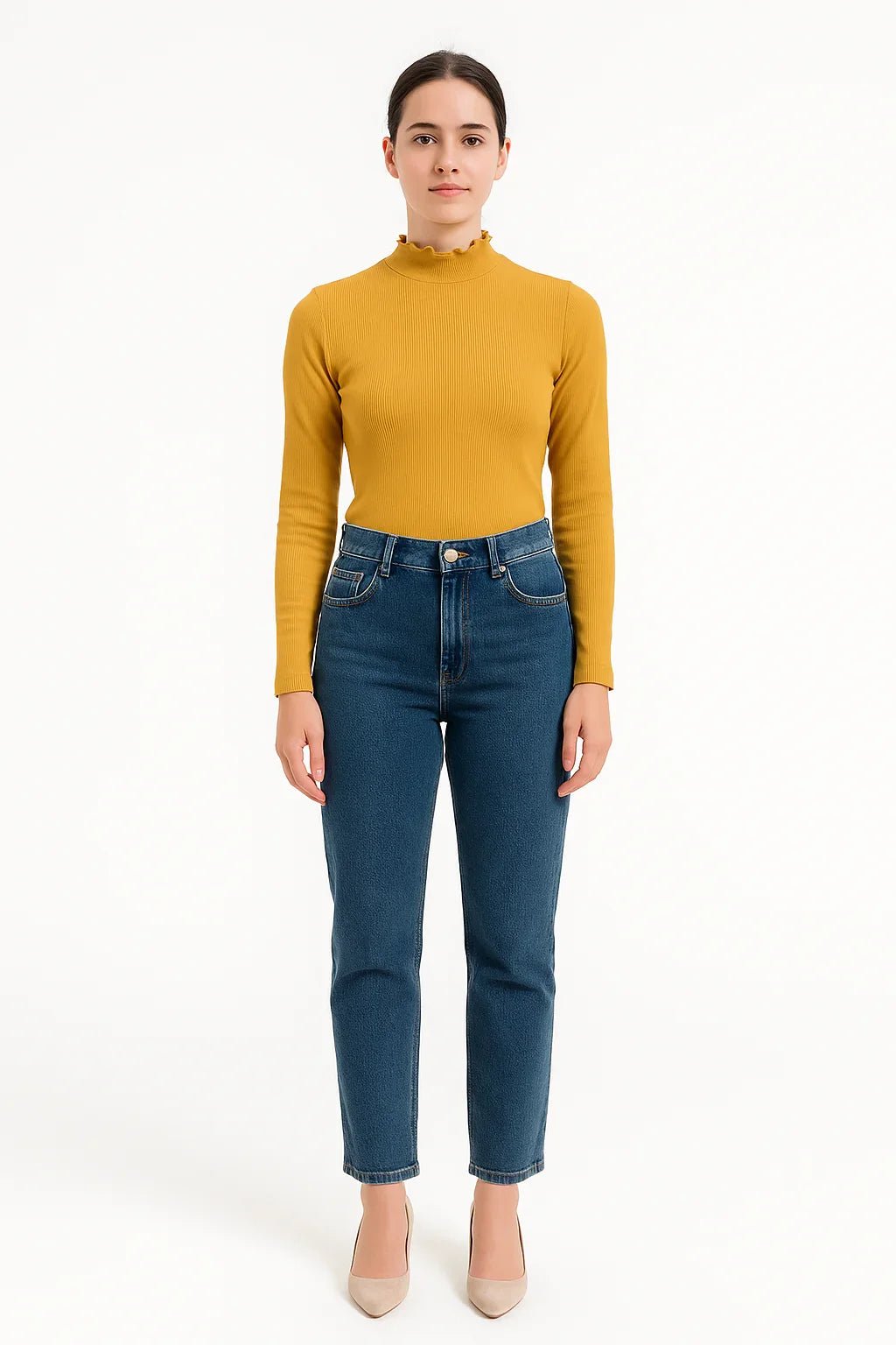 Blusa K2B Feminina Manga Longa Gola Alta Babado - Leon Elegance