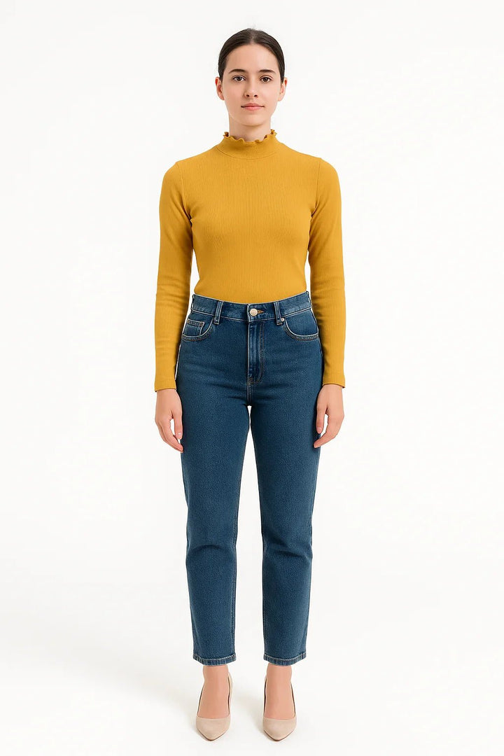 Blusa K2B Feminina Manga Longa Gola Alta Babado - Leon Elegance