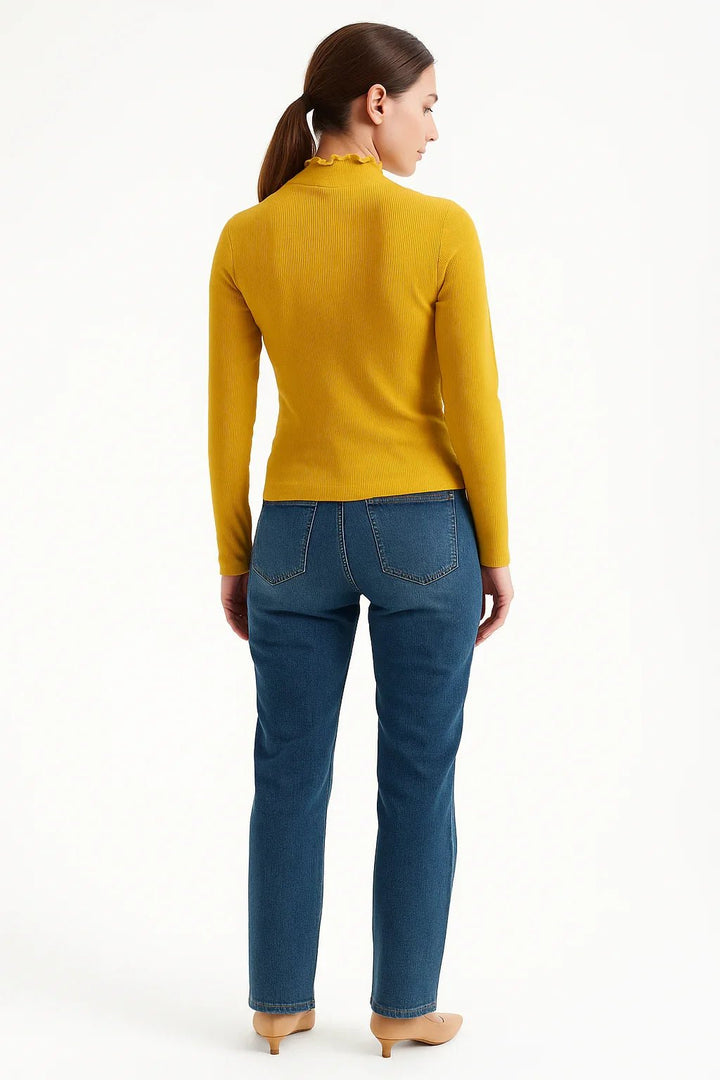 Blusa K2B Feminina Manga Longa Gola Alta Babado - Leon Elegance