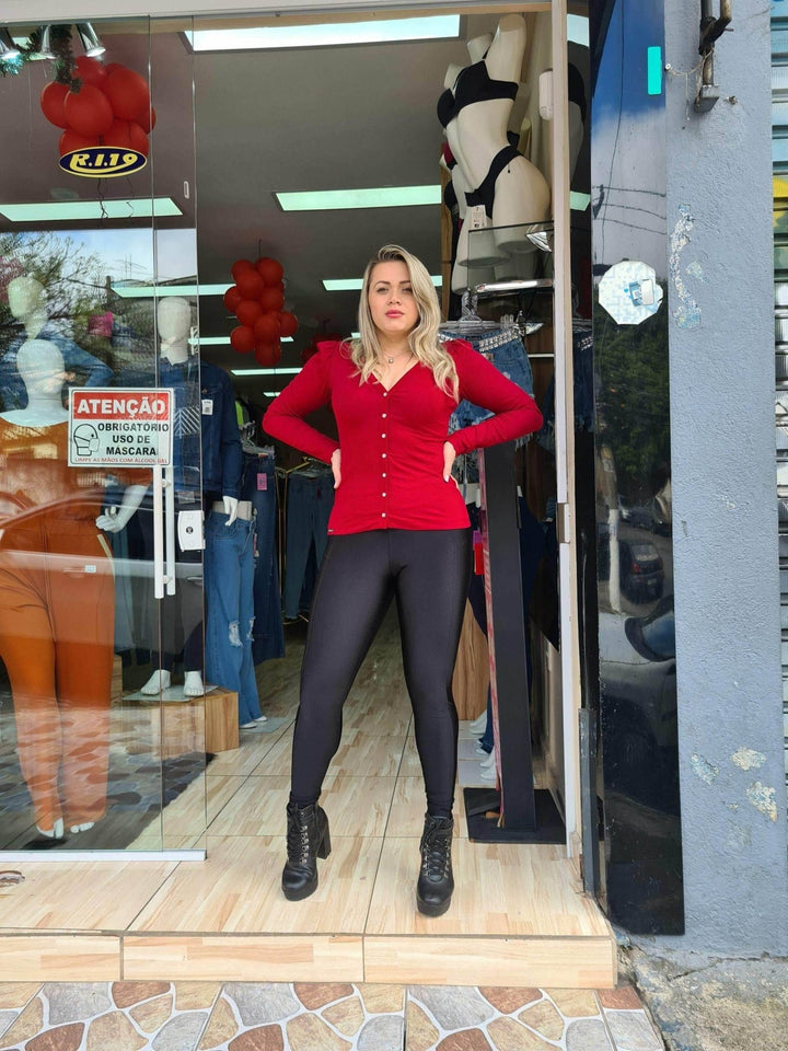 Blusa Manga Longa Com Botões Tecido Canelado Sulane Leon - Leon Elegance