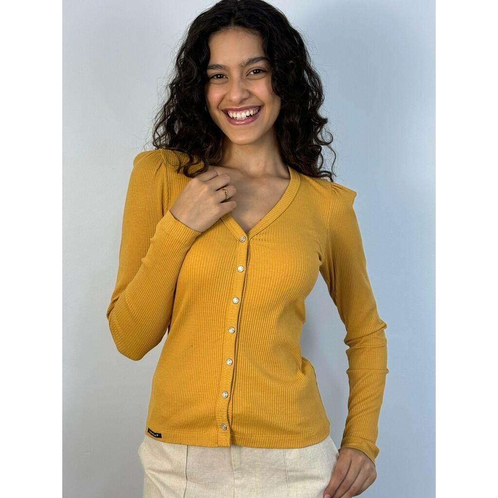 Blusa Manga Longa Com Botões Tecido Canelado Sulane Leon - Leon Elegance