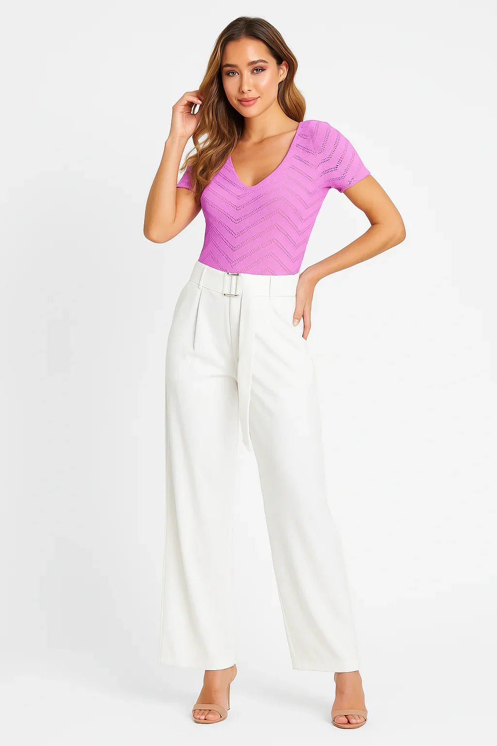 body Klepton Feminina Rosa Tricot Decote V - Leon Elegance