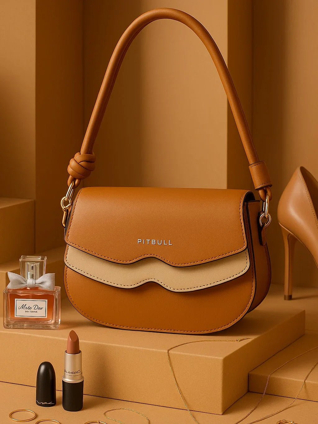 Bolsa Feminina Caramelo Detalhe e Alça Nó - Leon Elegance