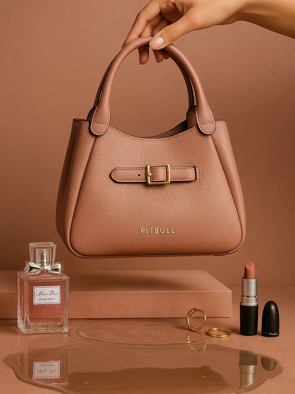 Bolsa Feminina Rosa Fivela Dourada Pit Bull - Leon Elegance