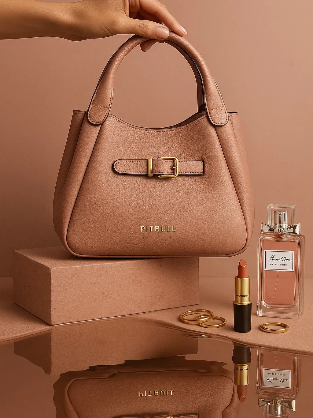 Bolsa Feminina Rosa Fivela Dourada Pit Bull - Leon Elegance