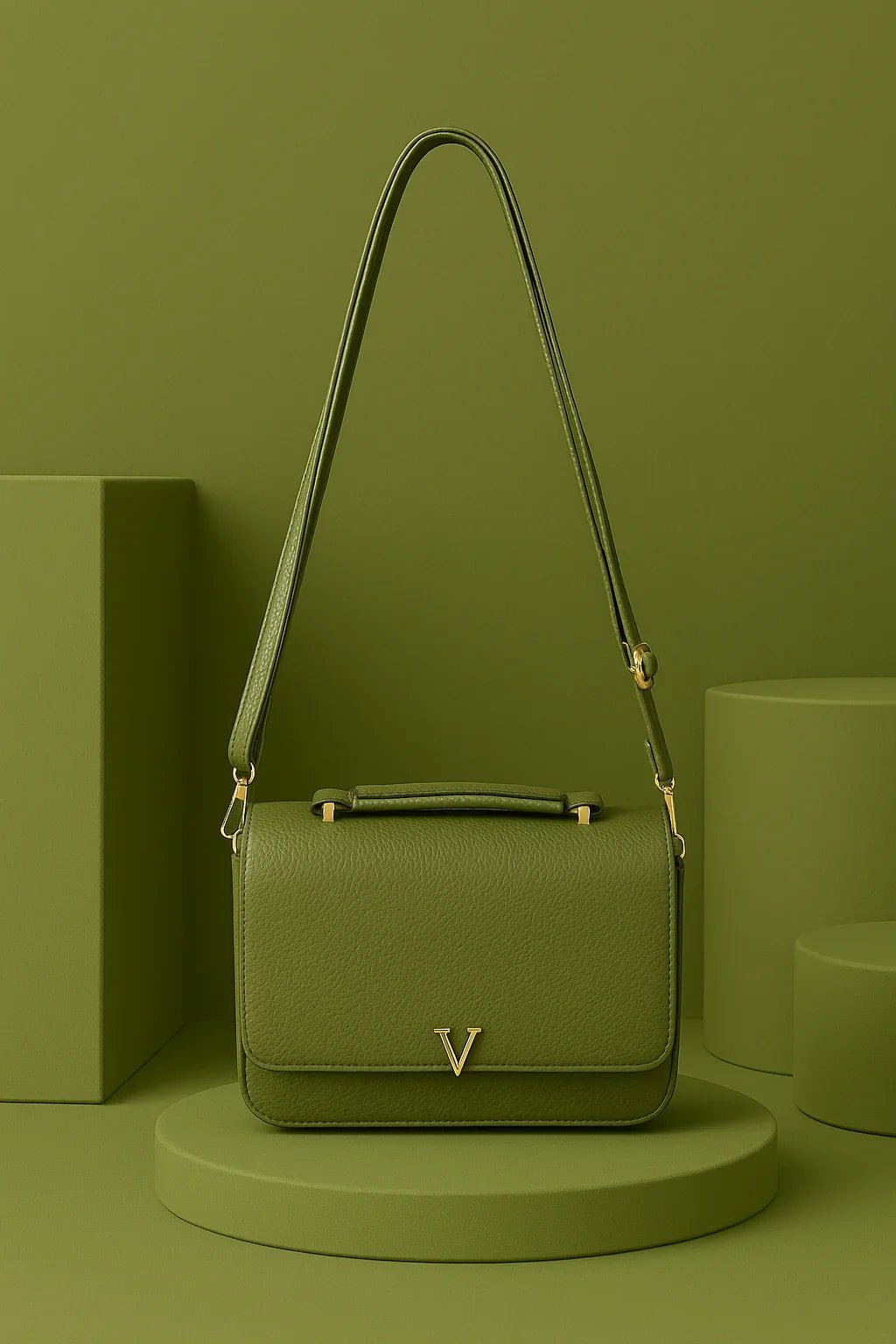 Bolsa Feminina Tiracolo Verde Oliva V Dourado - Leon Elegance