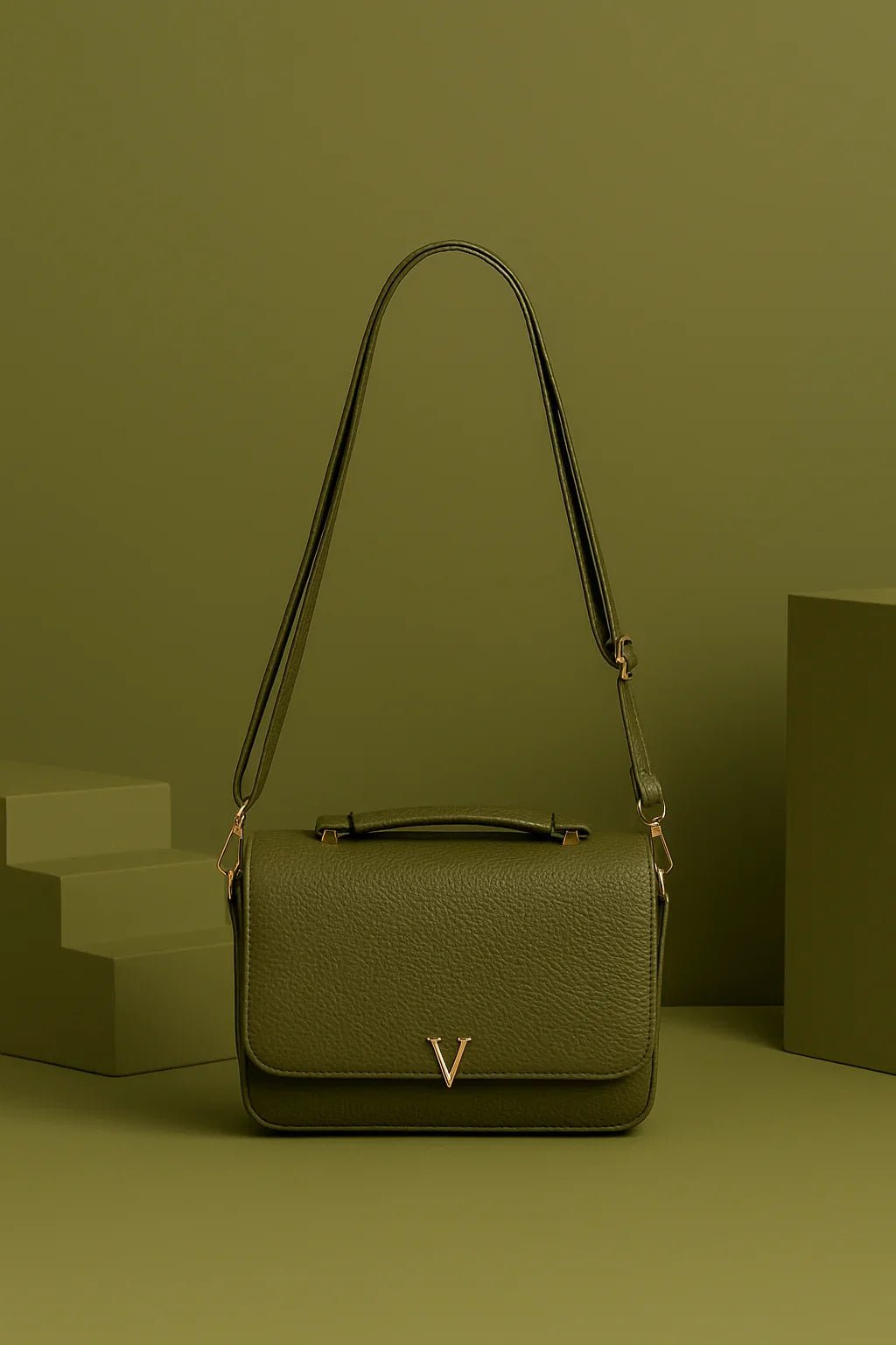 Bolsa Feminina Tiracolo Verde Oliva V Dourado - Leon Elegance