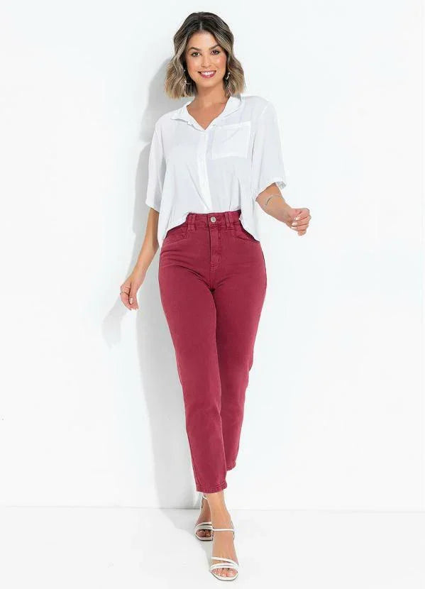 Calça Jeans Mom Com Drapeado Leon
