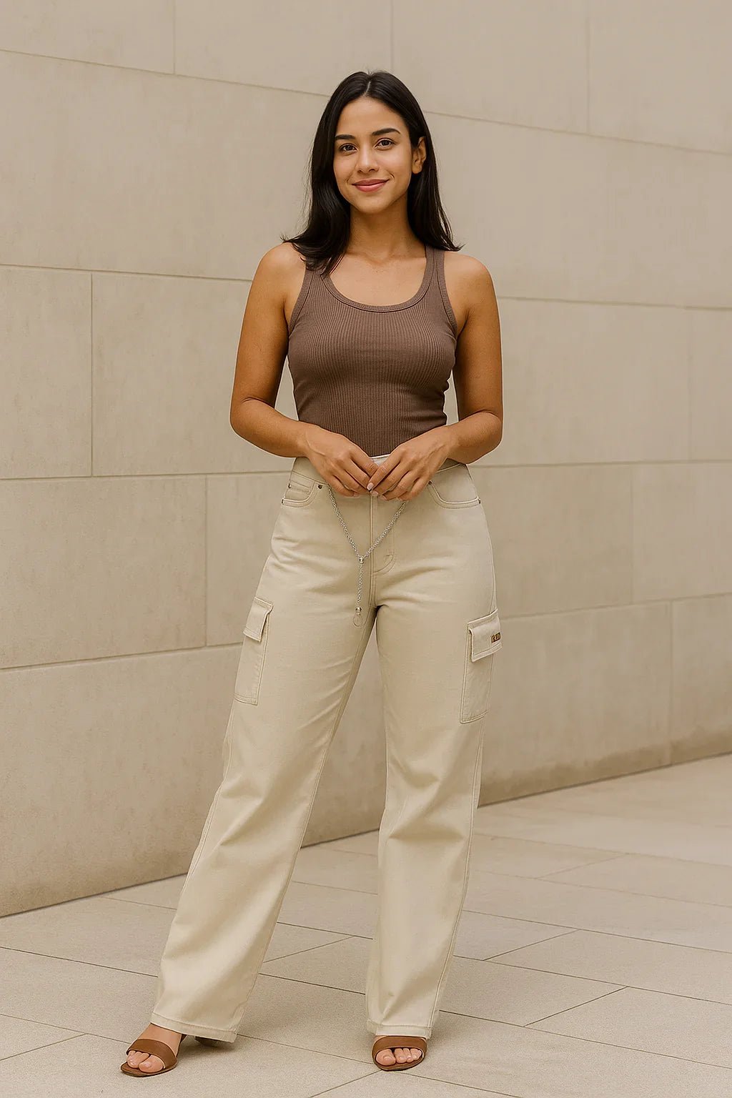 Calça Cargo Feminina Pitbull Bege - Leon Elegance