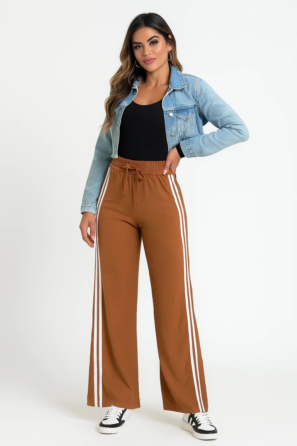 Calça Conforto Feminina Listras Laterais Brancas - Leon Elegance