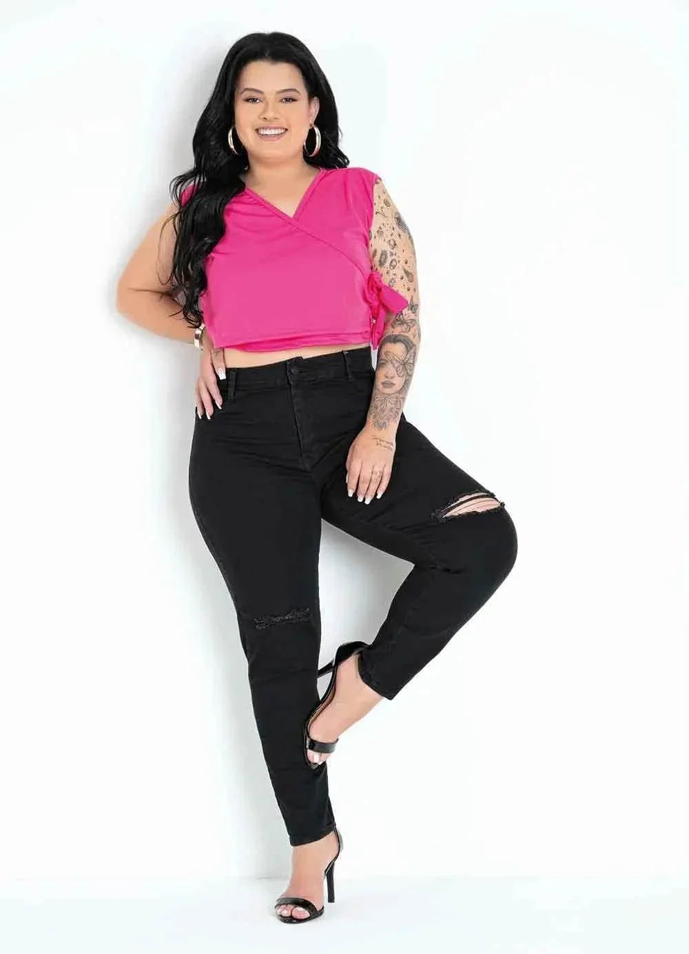 Calça de Sarja Skinny Plus Destroyed Leon - Leon Elegance