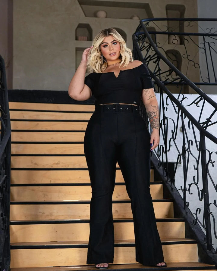 Calça Flare Belt Shape fofinha Feminina Plus Size - Leon Elegance
