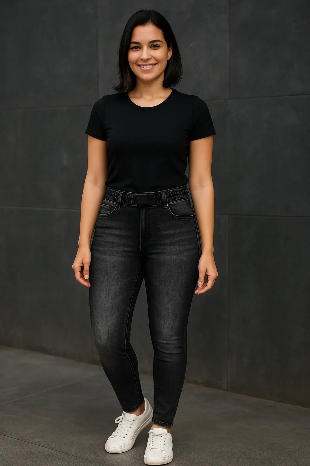 Calça Jeans Feminina Chumbo Cós Elástico - Leon Elegance