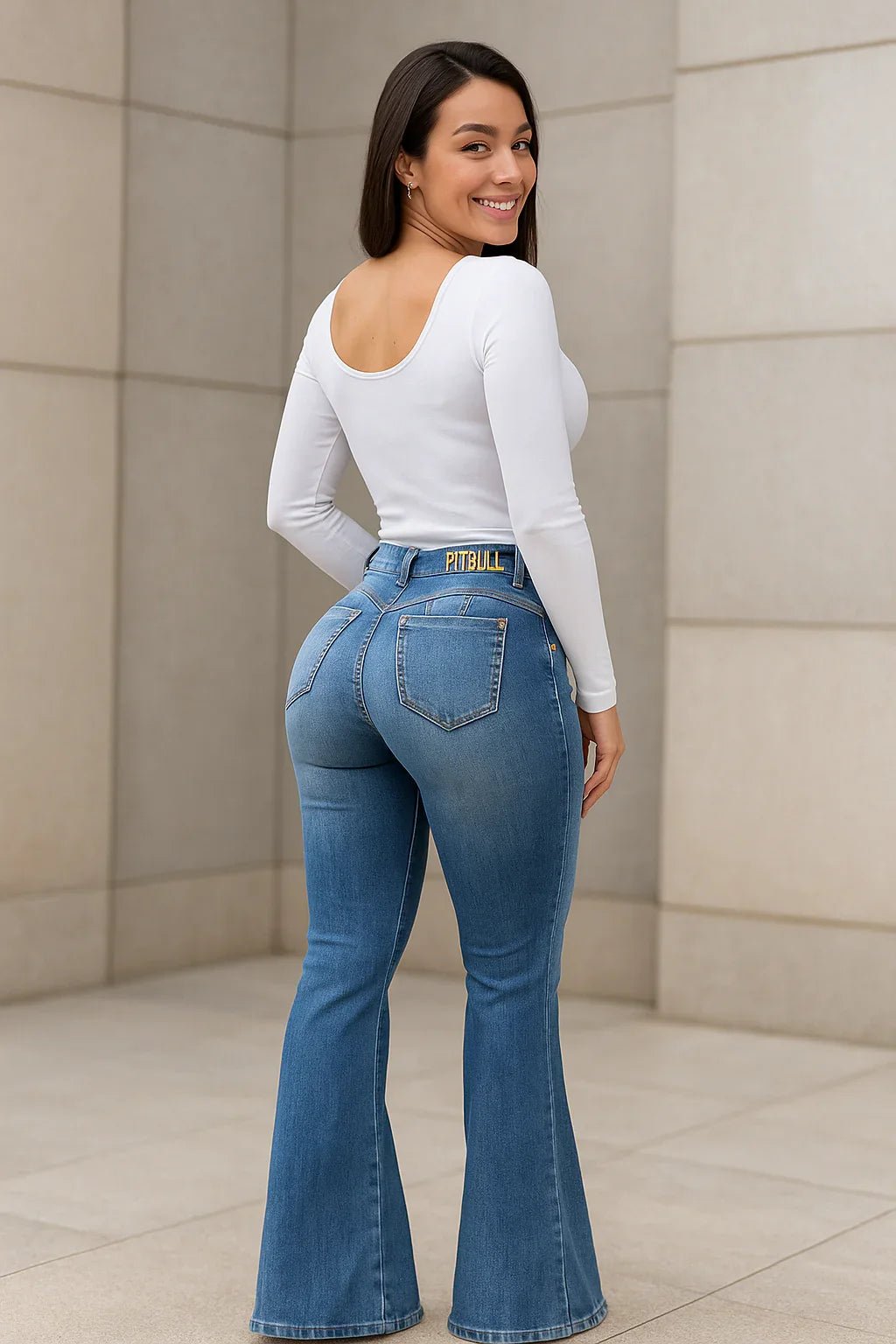 Calça Jeans Feminina Flare Azul Médio Destroyed leve - Leon Elegance