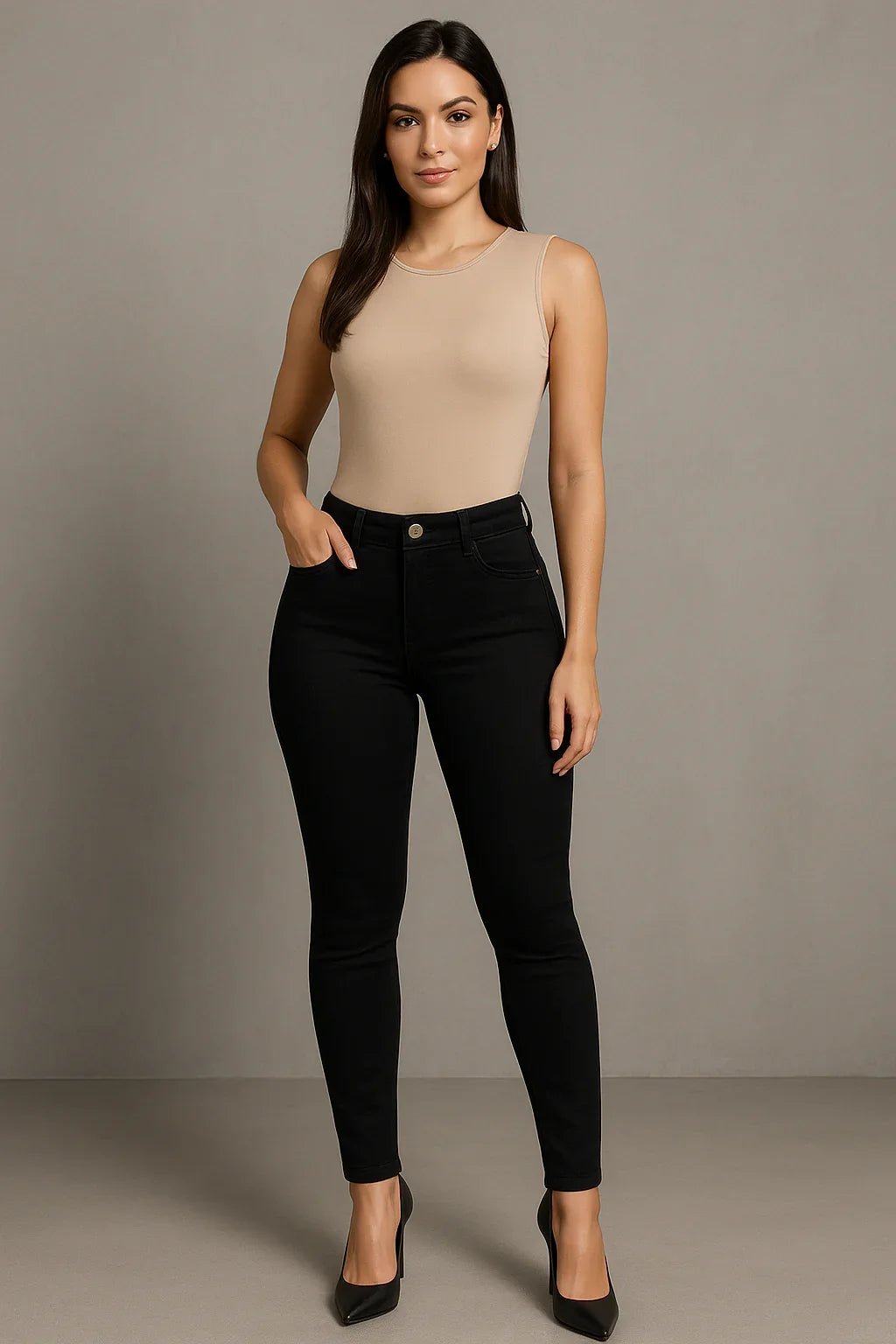 Calça Jeans Feminina Pitbull Skinny Preta Cintura Alta - Leon Elegance