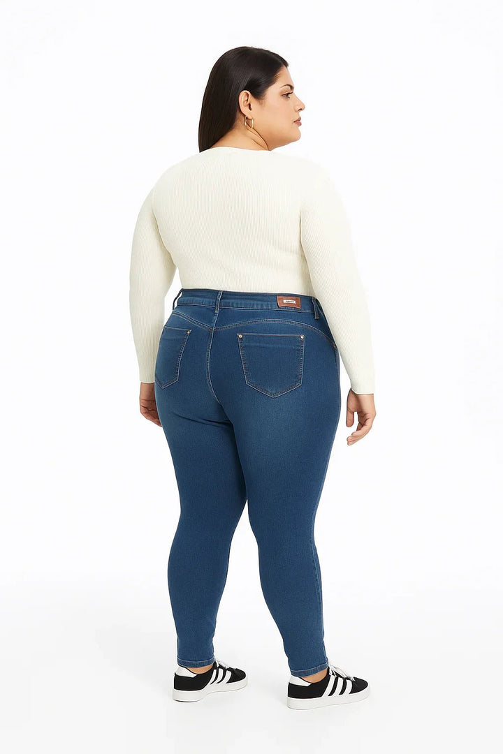 Calça Jeans Feminina Plus Size R19 Skinny Azul Médio - Leon Elegance