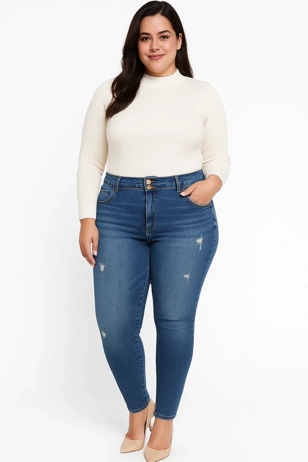 Calça Jeans Feminina Plus Size R19 Skinny Azul Médio - Leon Elegance