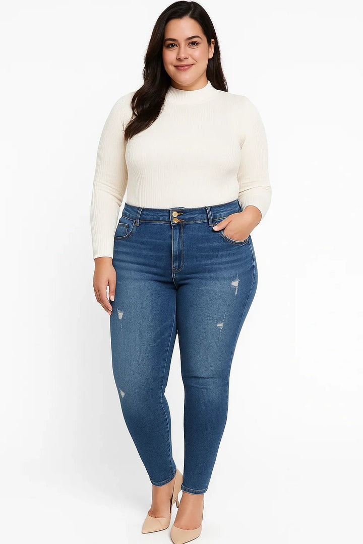 Calça Jeans Feminina Plus Size R19 Skinny Azul Médio - Leon Elegance