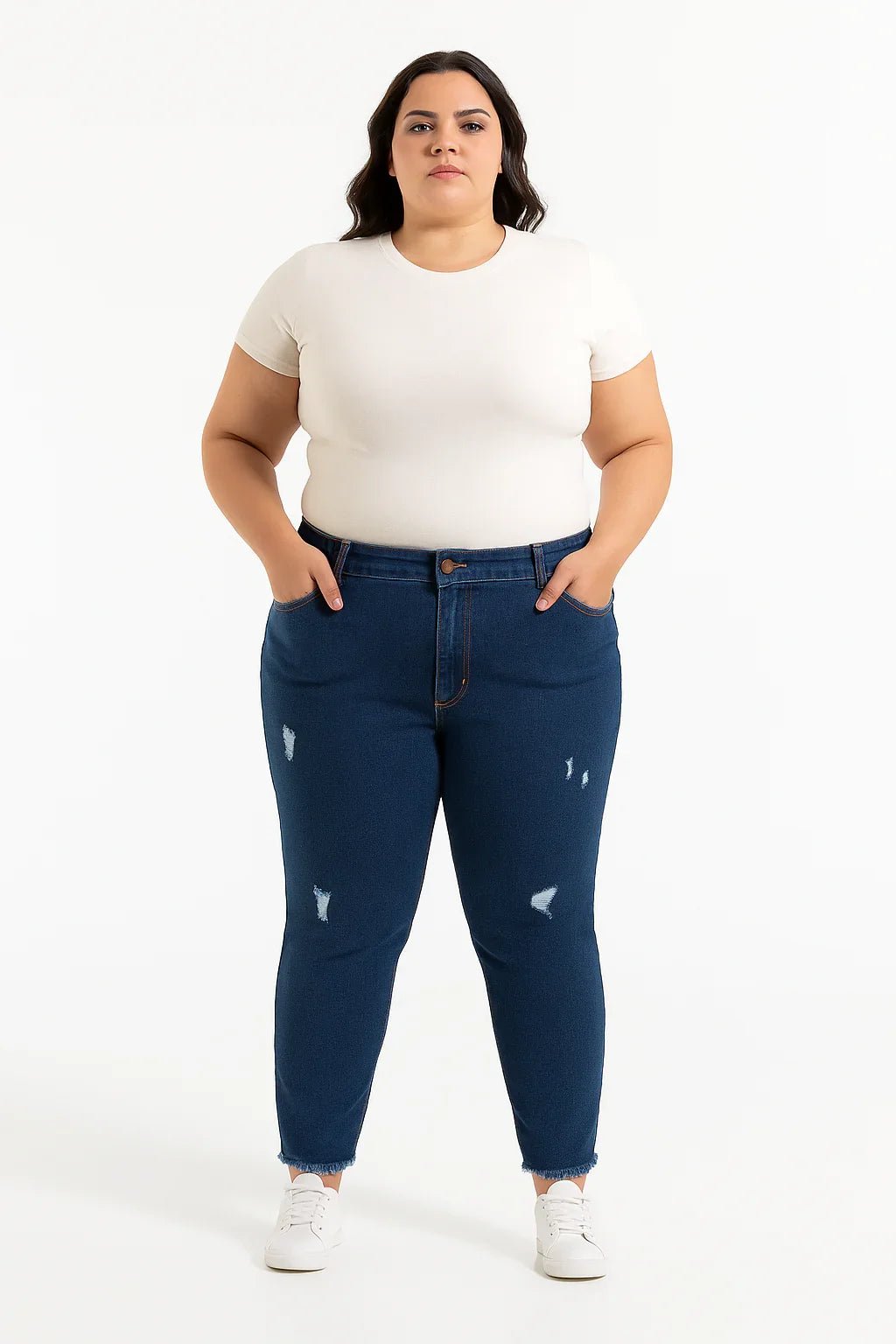 Calça Jeans Feminina Plus Size Skinny Destroyed SAWARY - Leon Elegance