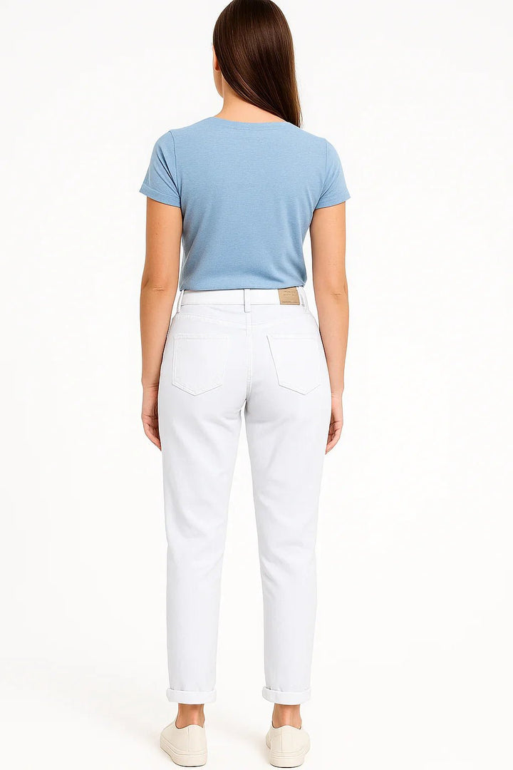 Calça Jeans Feminina Sawary Branca Cintura Alta - Leon Elegance