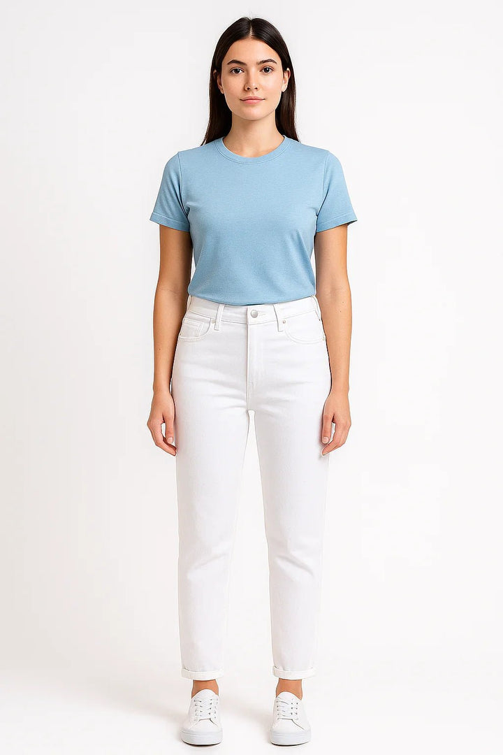 Calça Jeans Feminina Sawary Branca Cintura Alta - Leon Elegance