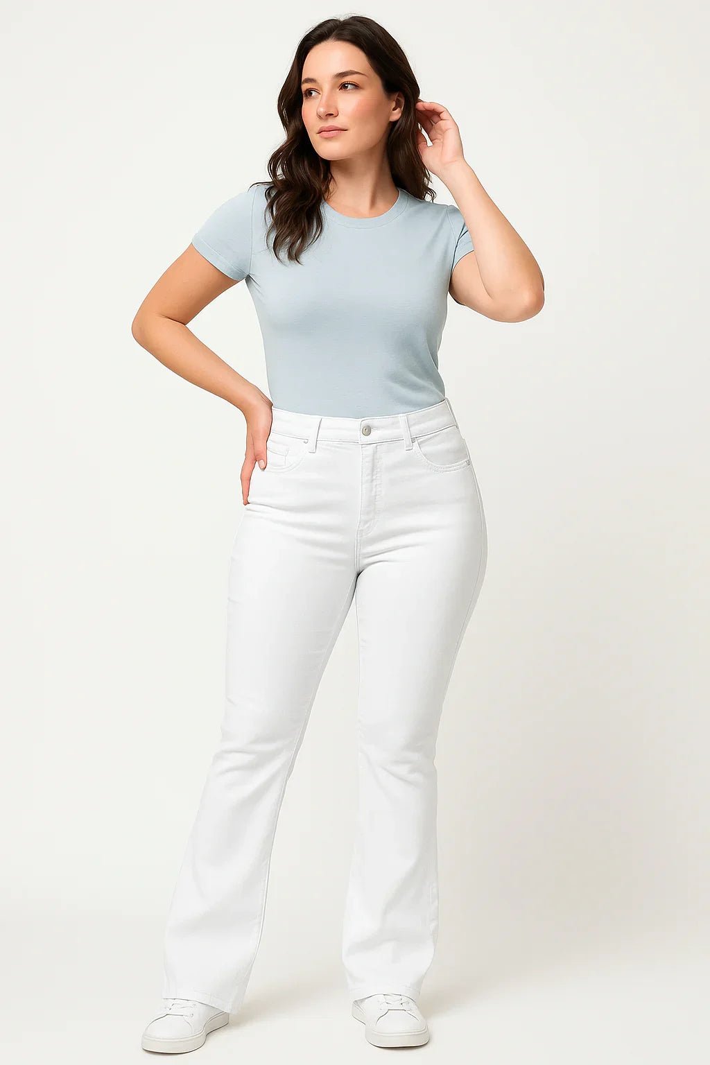 Calça Jeans Feminina Sawary Flare Branca Cintura Alta - Leon Elegance