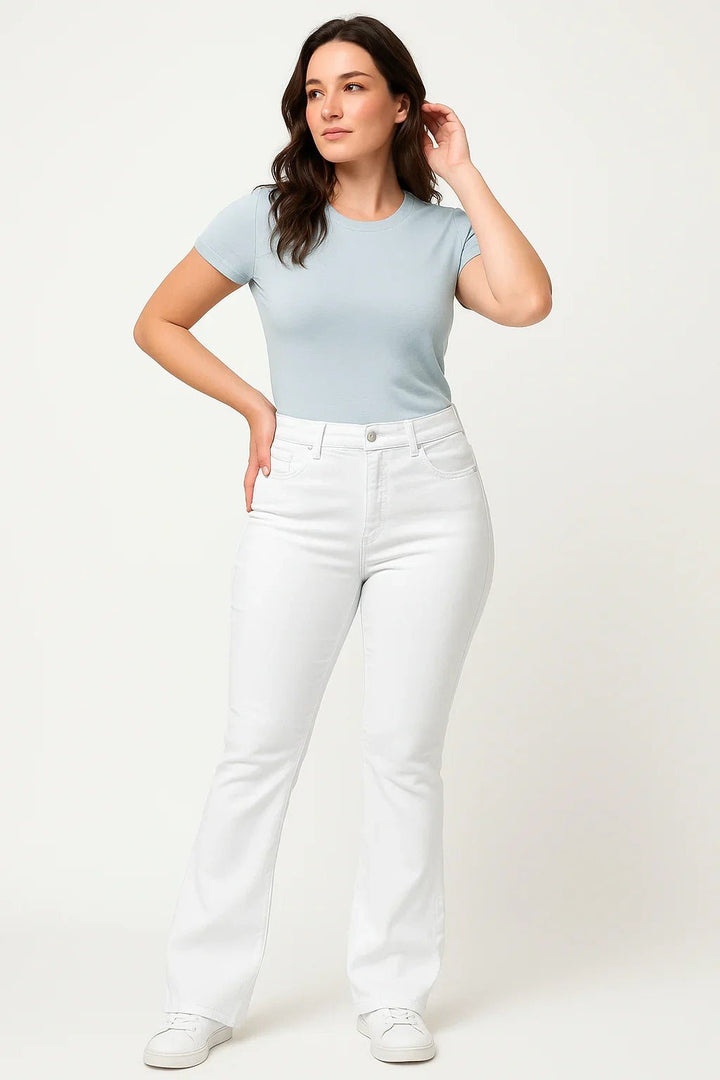 Calça Jeans Feminina Sawary Flare Branca Cintura Alta - Leon Elegance