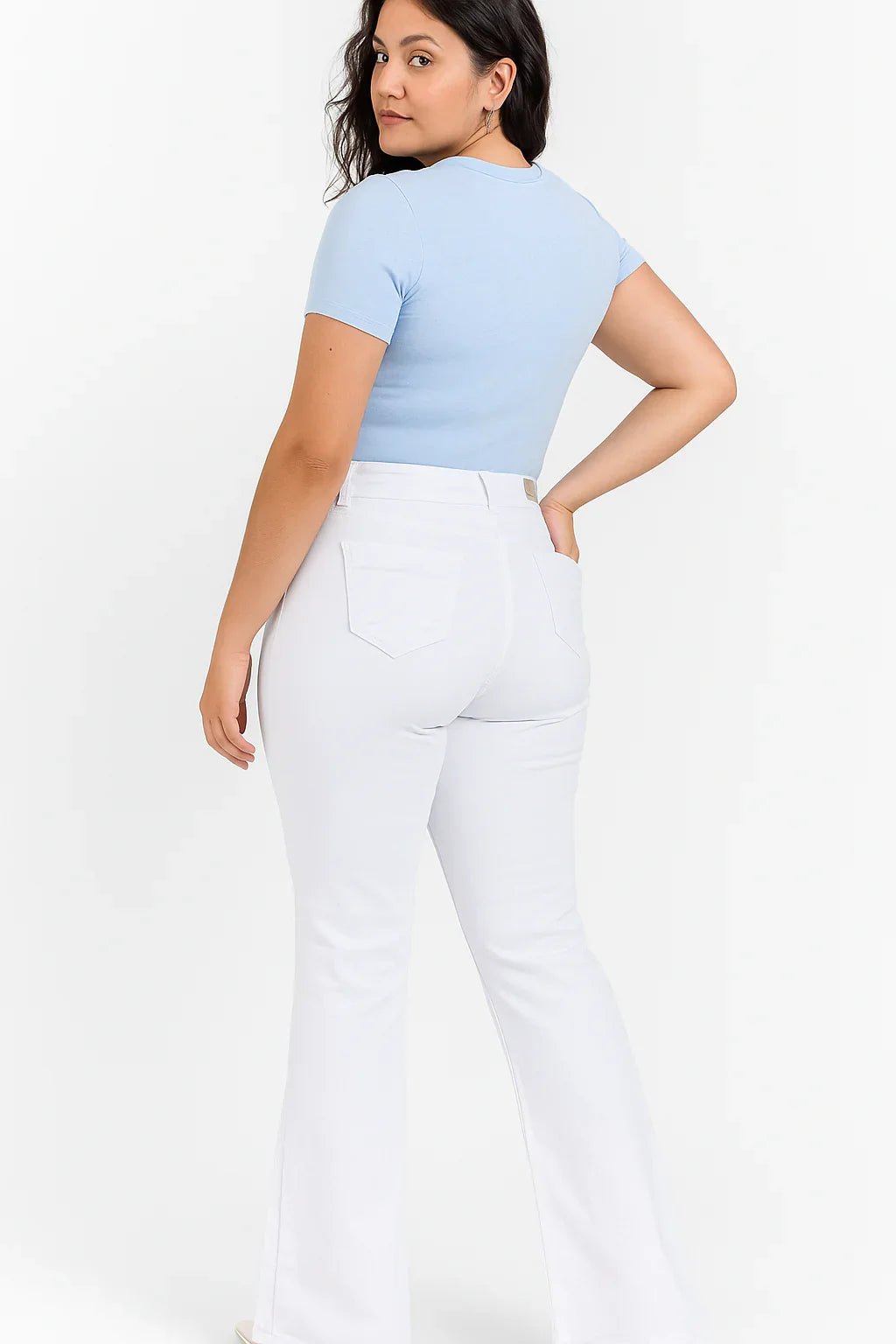 Calça Jeans Feminina Sawary Flare Branca Cintura Alta - Leon Elegance