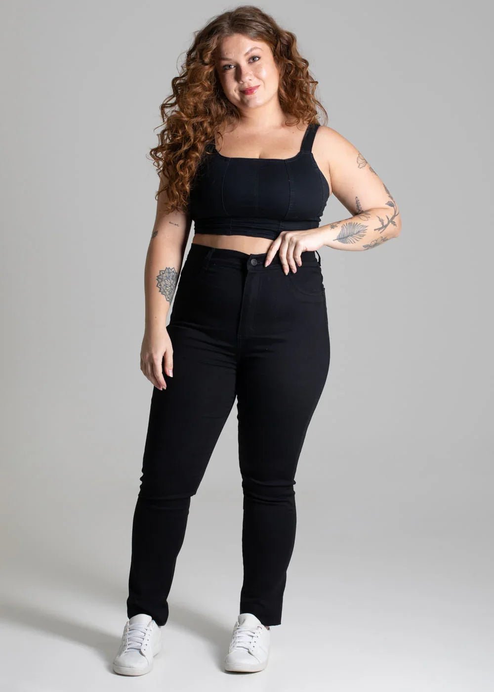 Calça Jeans Feminina Sawary Skinny Preta Cintura Alta - Leon Elegance