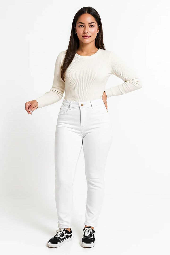 Calça Jeans Feminina Skinny Branca Cintura sol - Leon Elegance