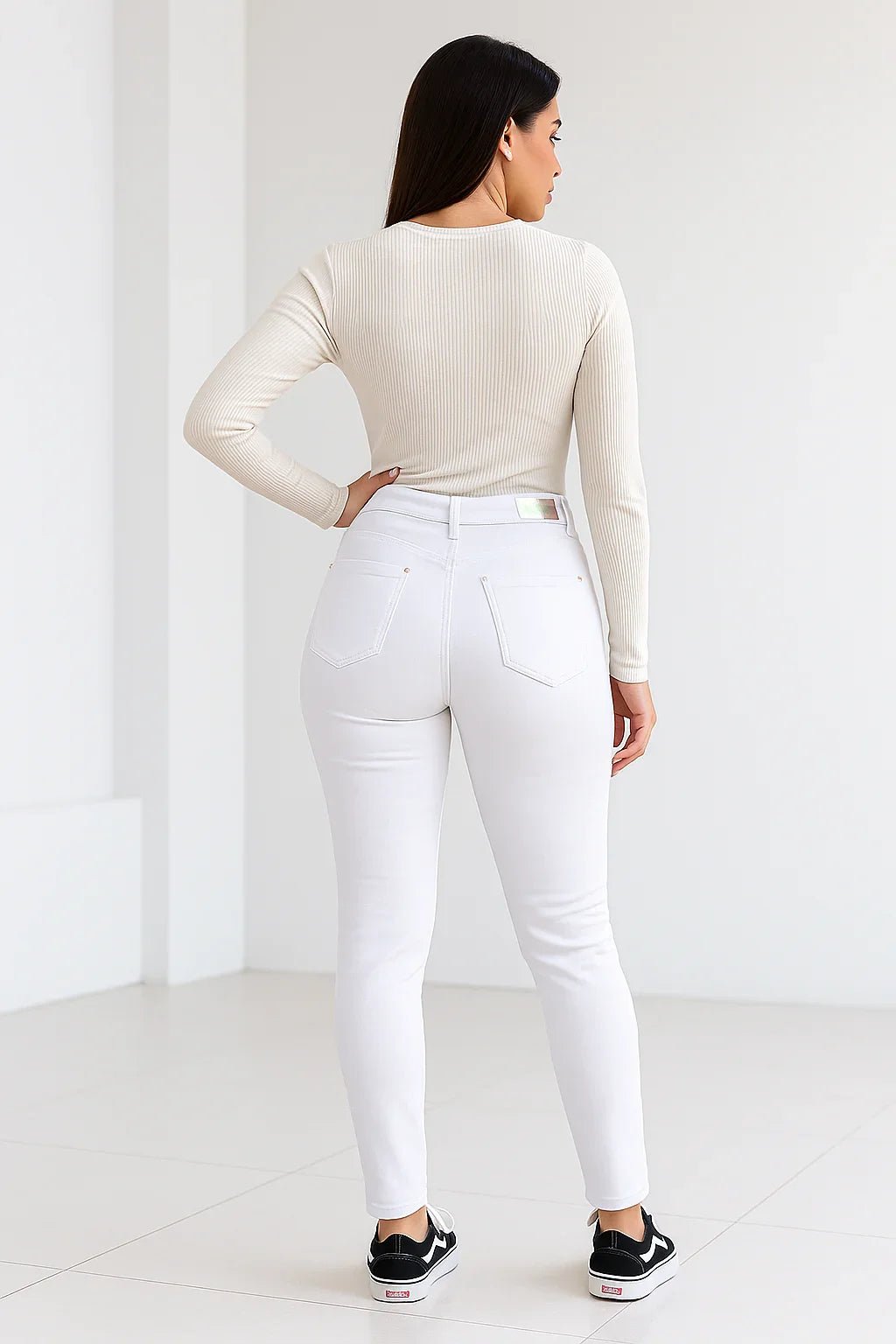 Calça Jeans Feminina Skinny Branca Cintura sol - Leon Elegance