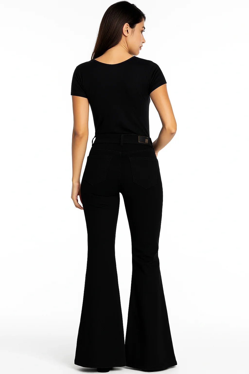 Calça Jeans Flare Cintura Alta Preta ri19 - Leon Elegance