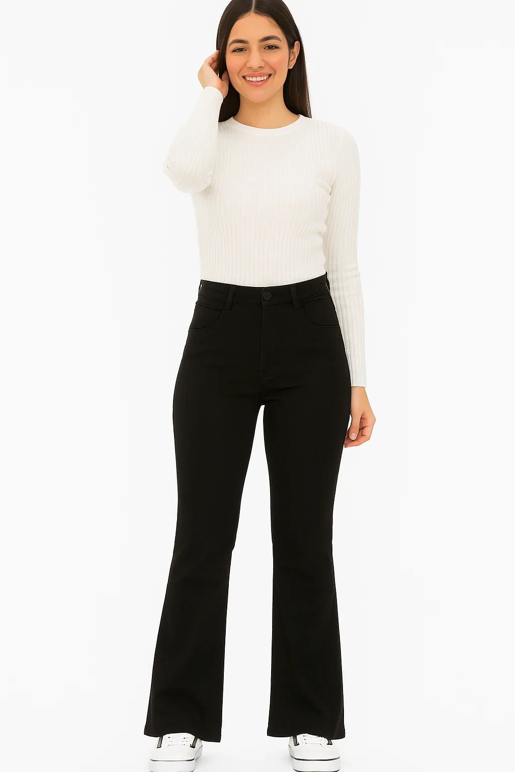 Calça Jeans Flare Cintura Alta Preta ri19 - Leon Elegance