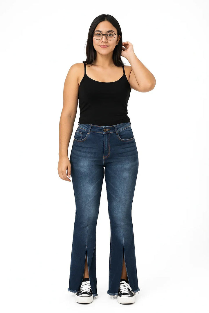 Calça Jeans Flare Fenda Azul Médio Leon - Leon Elegance