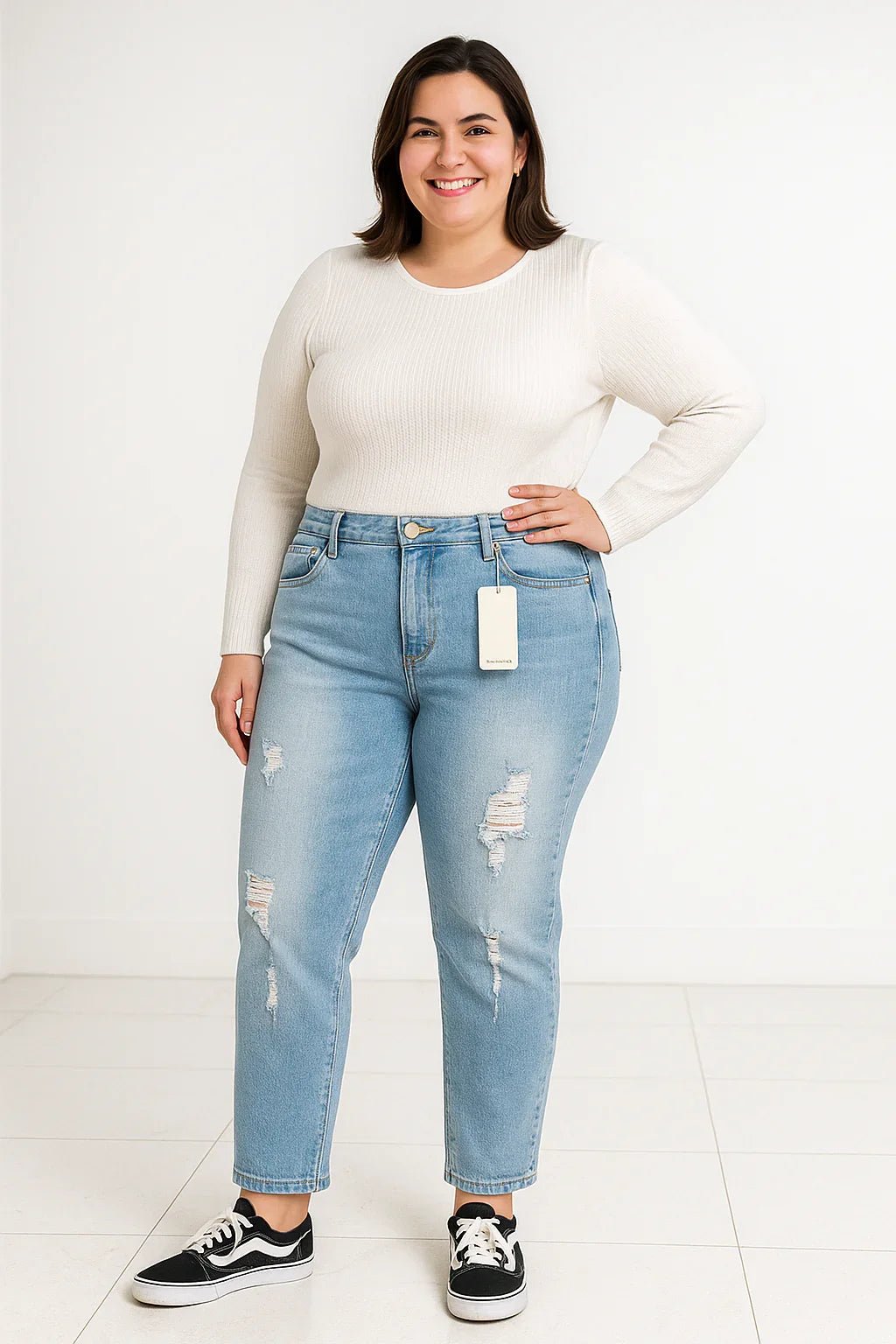 Calça Jeans Noir Destroyed Mom sol - Leon Elegance