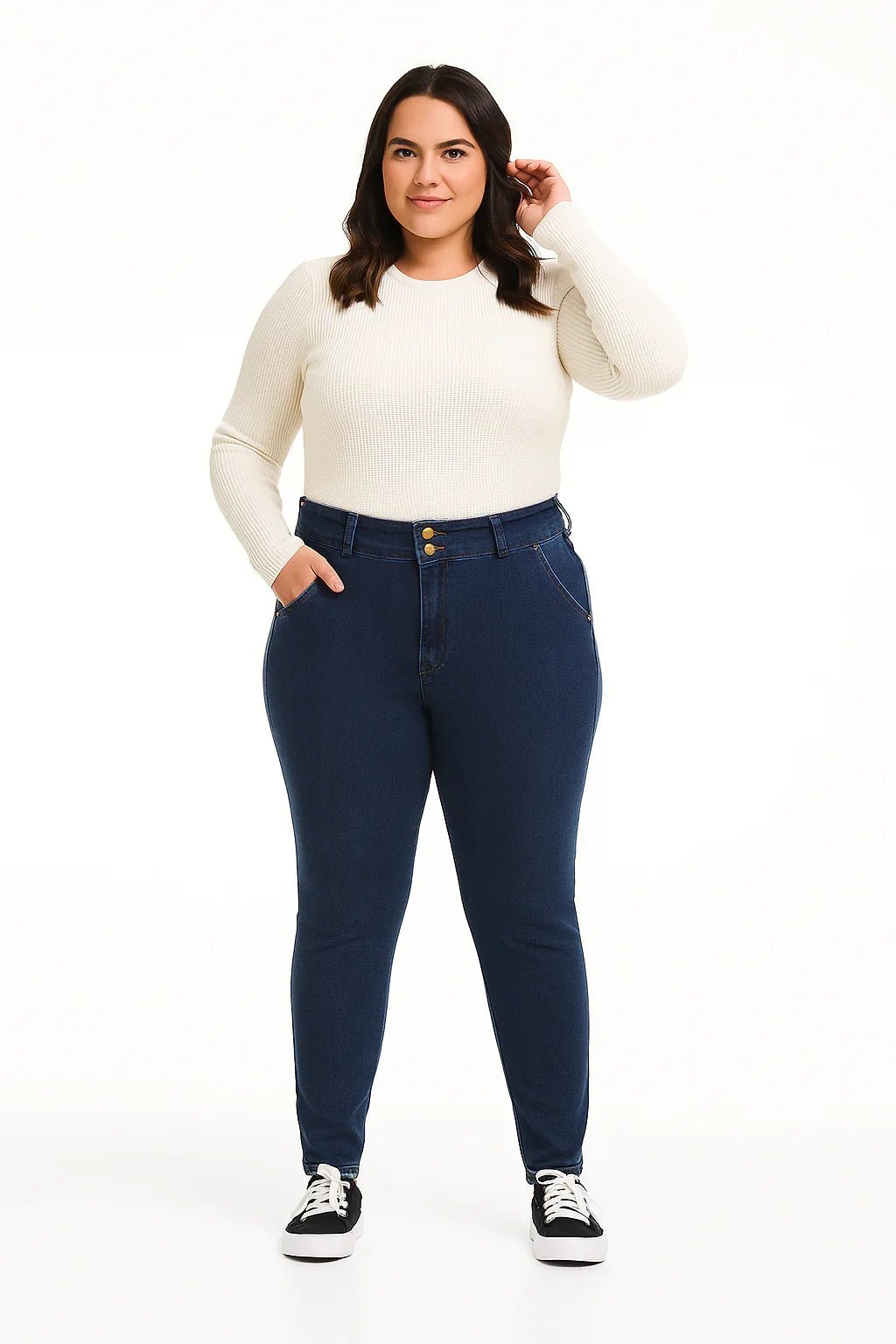 Calça Jeans Skinny Plus Size Azul Escuro - Leon Elegance