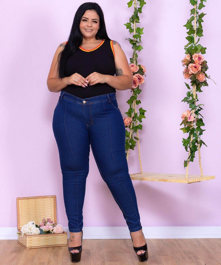 Calça Jeans Skinny Plus Size Íris Escura Leon - Leon Elegance