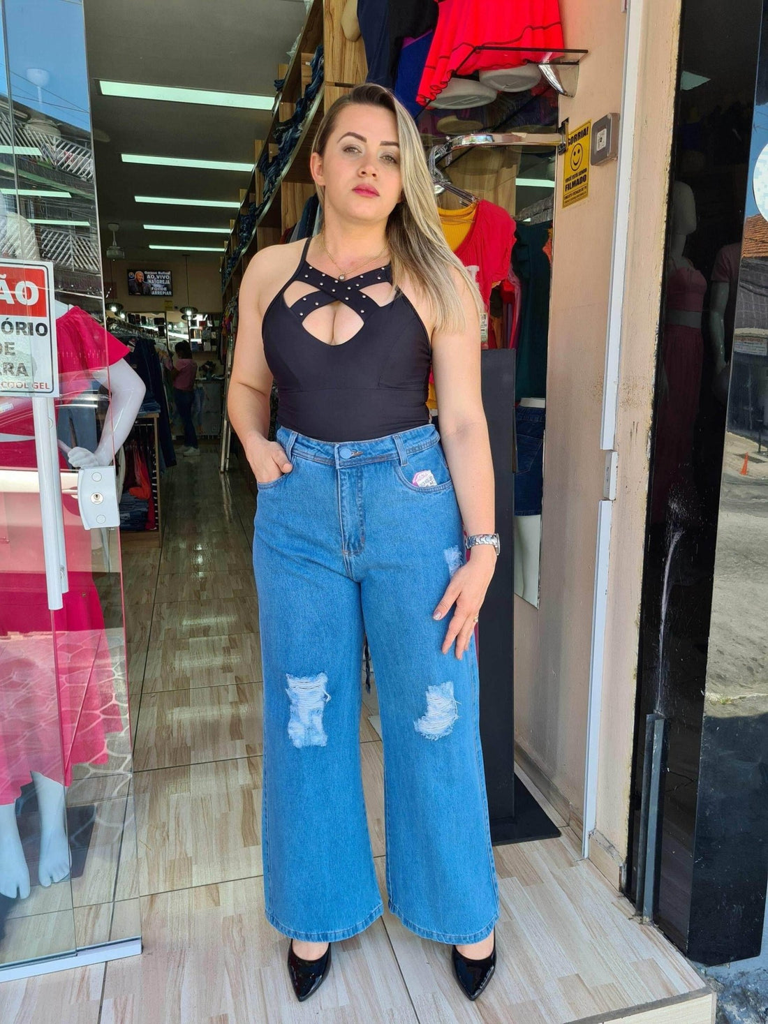 Calça Jeans Wide Baggy Cintura Alta Leon - Leon Elegance