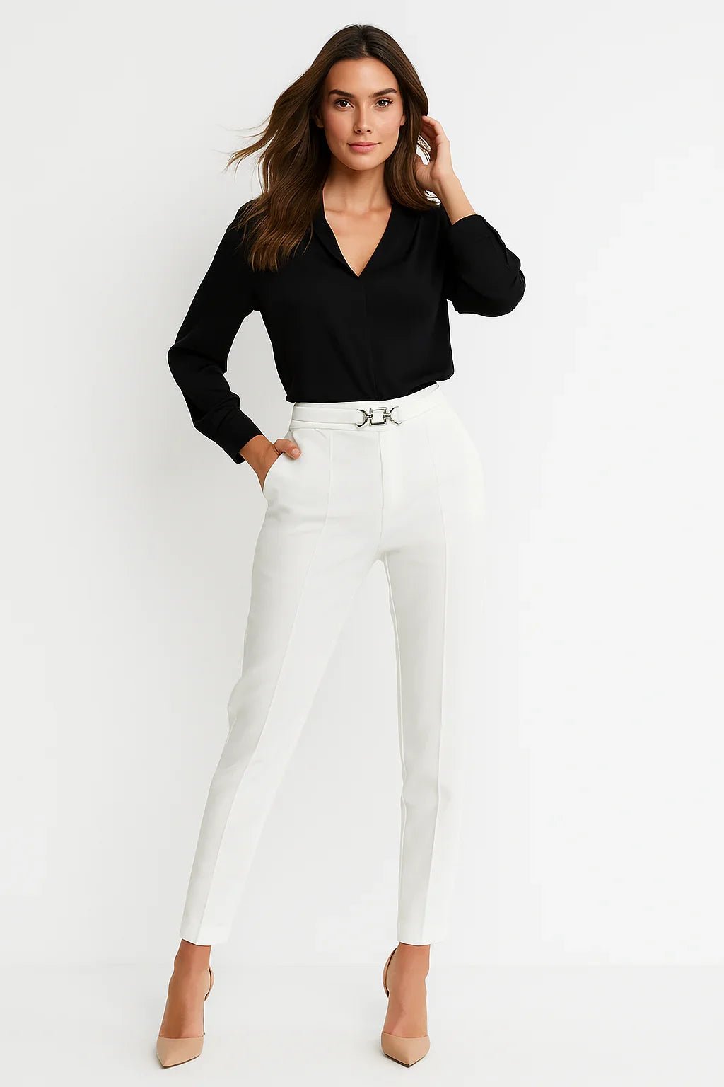 Calça Klepton Feminina Social Branca AlfaiatariaV - Leon Elegance