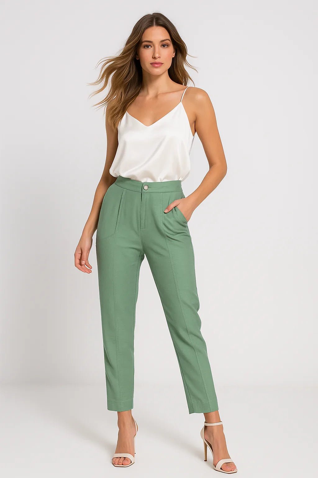 Calça Klepton Feminina Verde Alfaiataria Cintura Alta - Leon Elegance