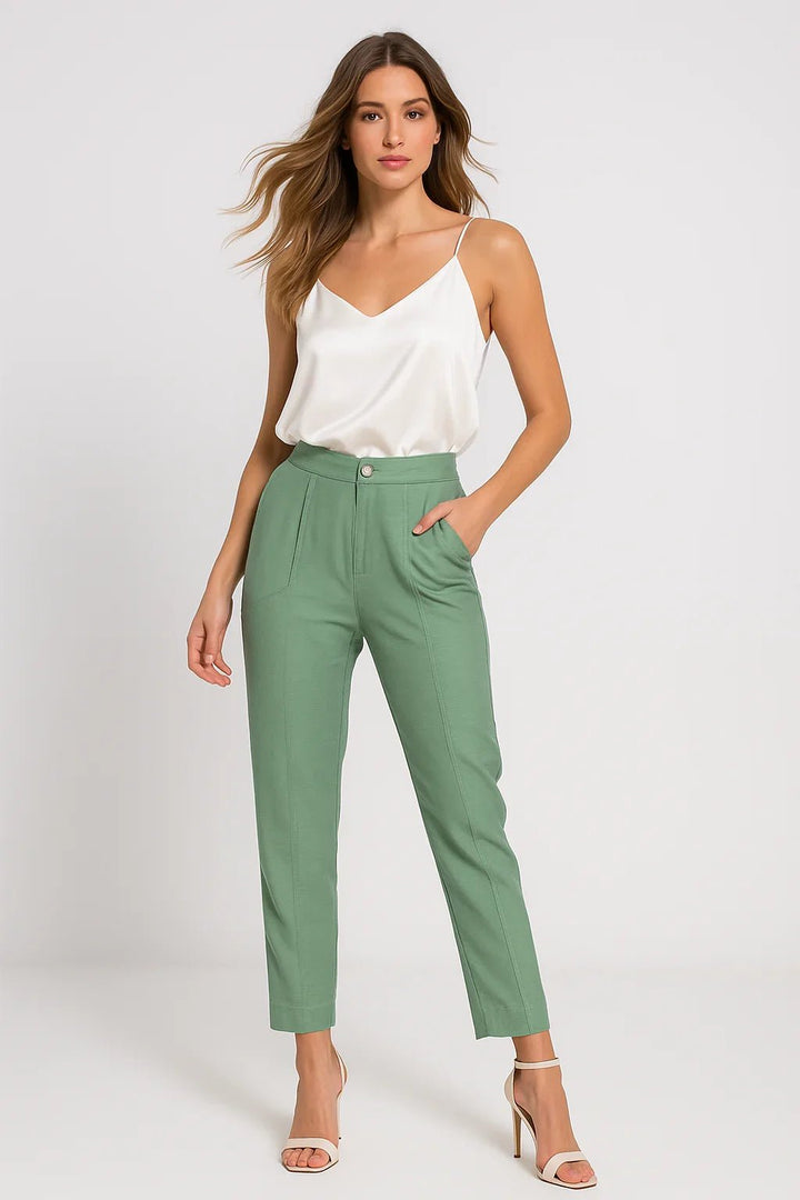 Calça Klepton Feminina Verde Alfaiataria Cintura Alta - Leon Elegance