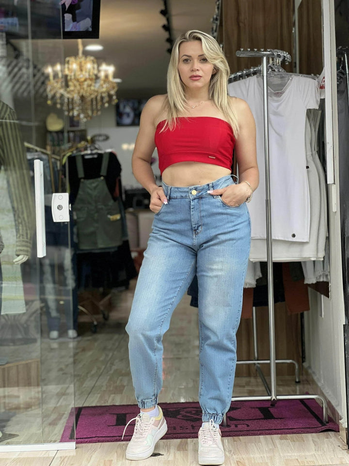 Calça Mom Jeans Com Elástico sol - Leon Elegance