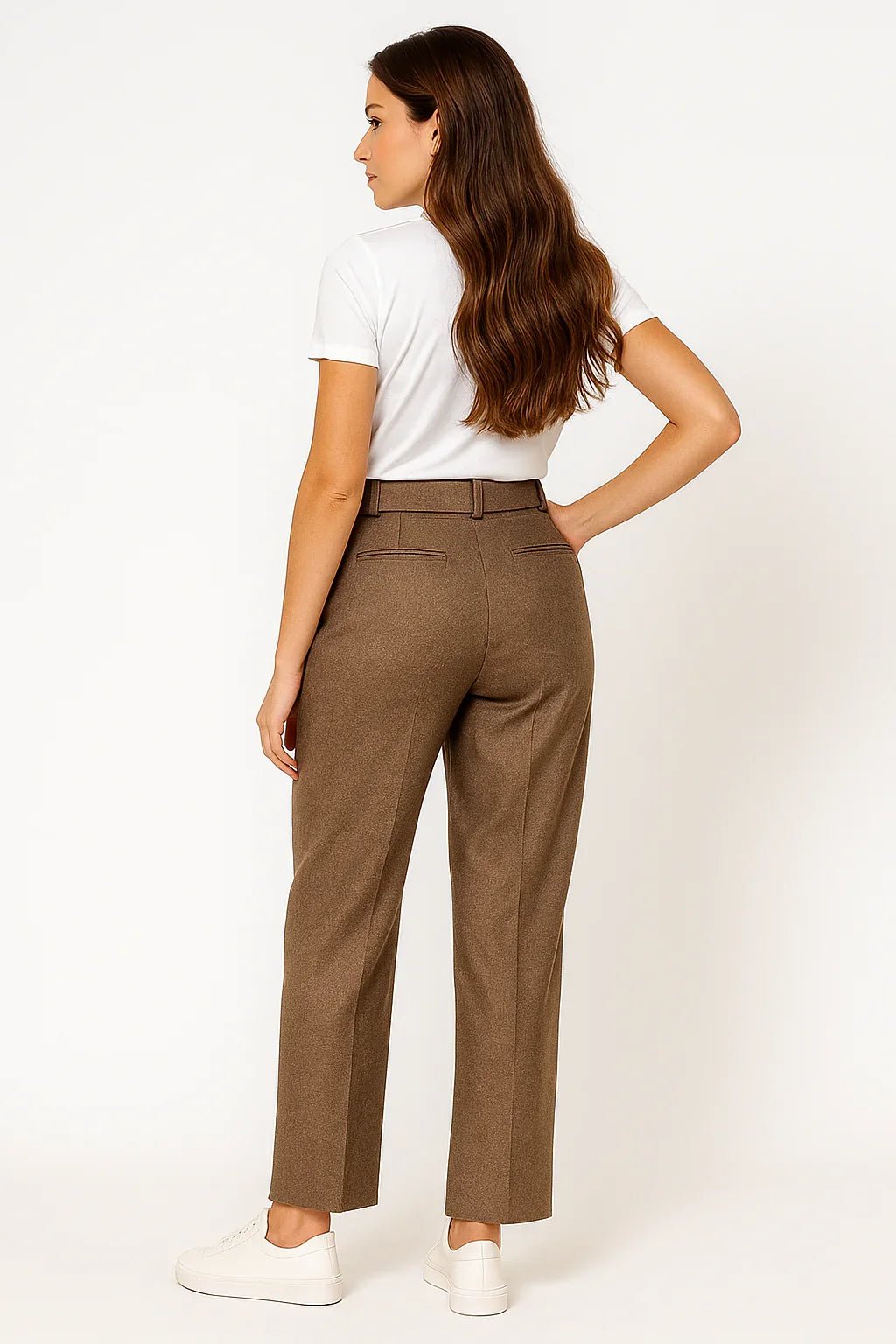 Calça Social Alfaiataria Marrom Klepton Feminina com Cinto - Leon Elegance