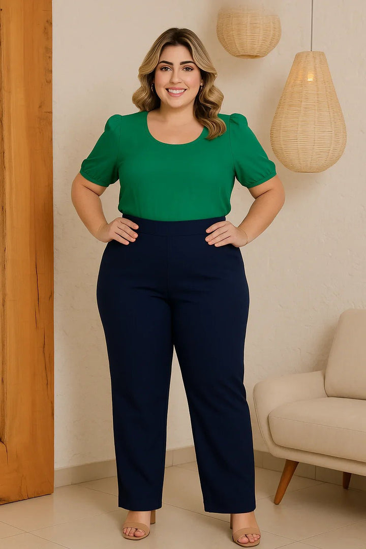 Calça Social Azul Marinho Klepton Plus Size - Leon Elegance