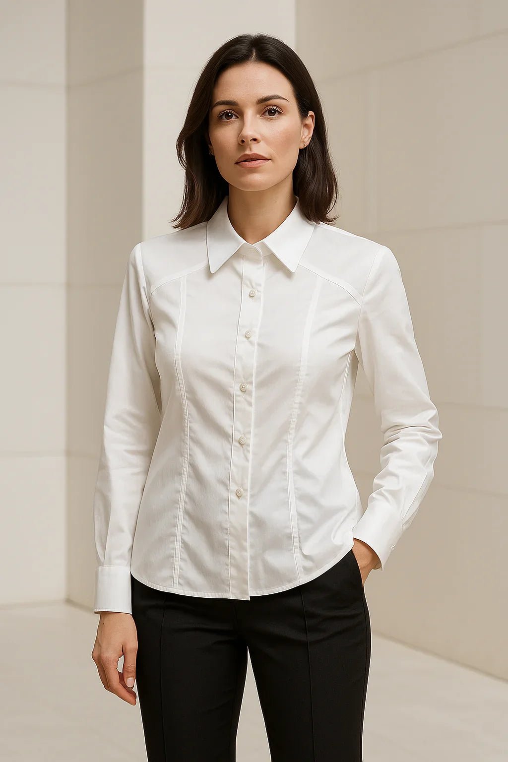 Camisa Klepton Feminina Social Branca Manga Longa - Leon Elegance