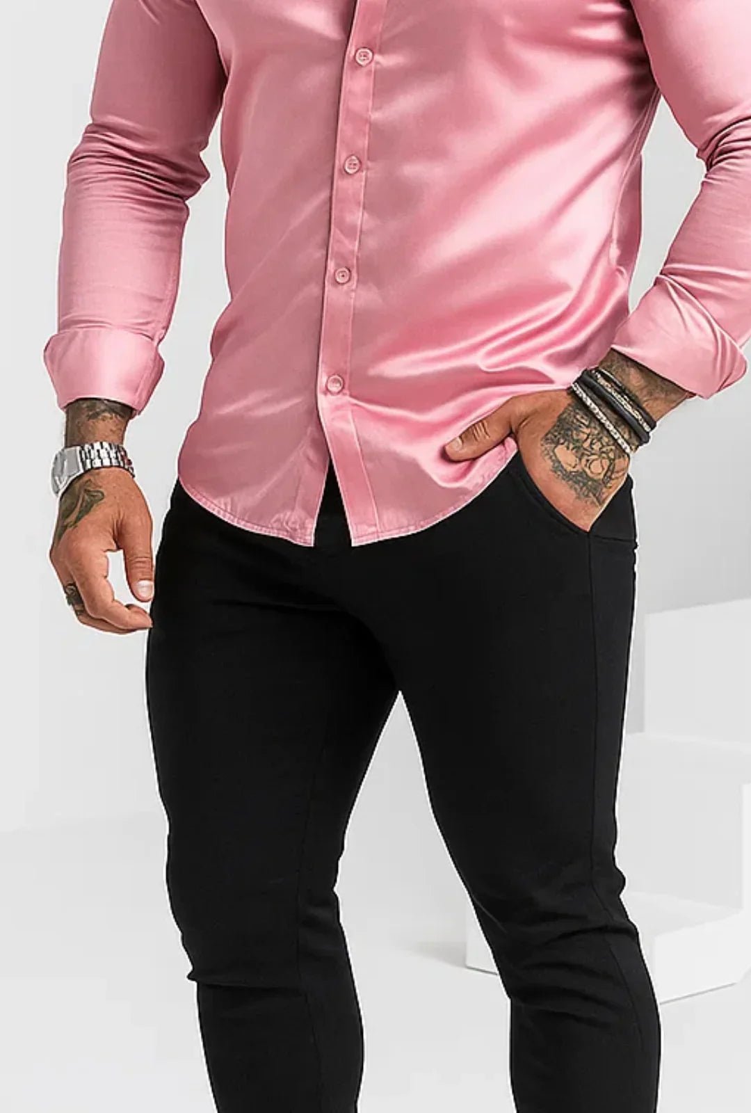 Camisa Longa Cetim Gola Padre Leon - Leon Elegance